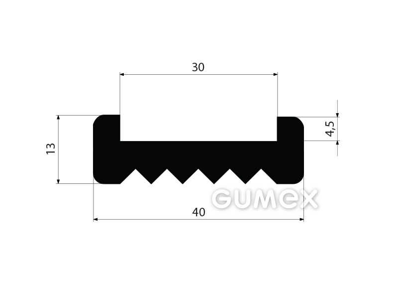 "C" Gummiprofil, 40x13/4,5/30mm, 60°ShA, EPDM, -40°C/+100°C, schwarz, 